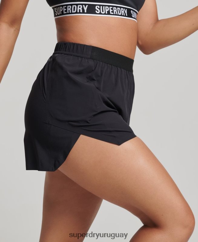 uy Superdry mujer correr pantalones cortos de concha negro DT2N8Z6329 ropa