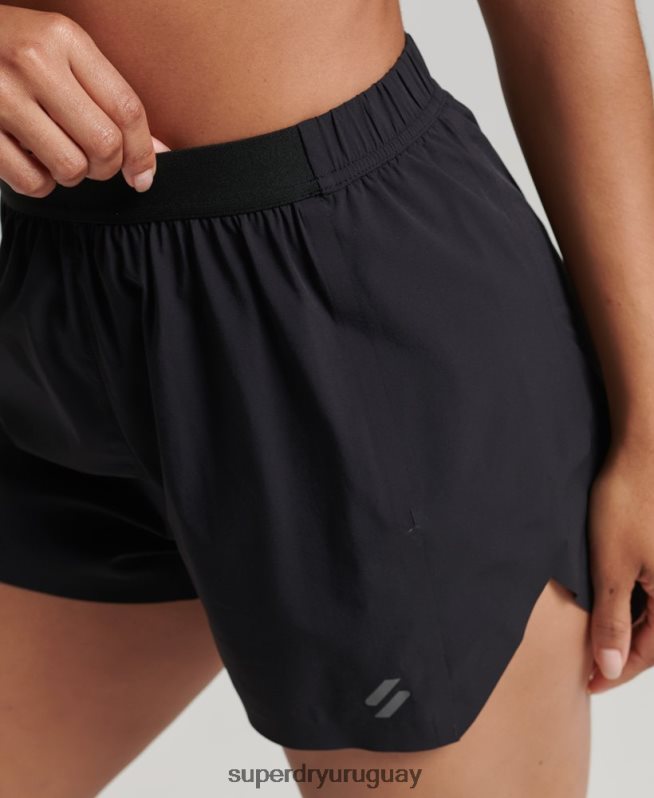 uy Superdry mujer correr pantalones cortos de concha negro DT2N8Z6329 ropa