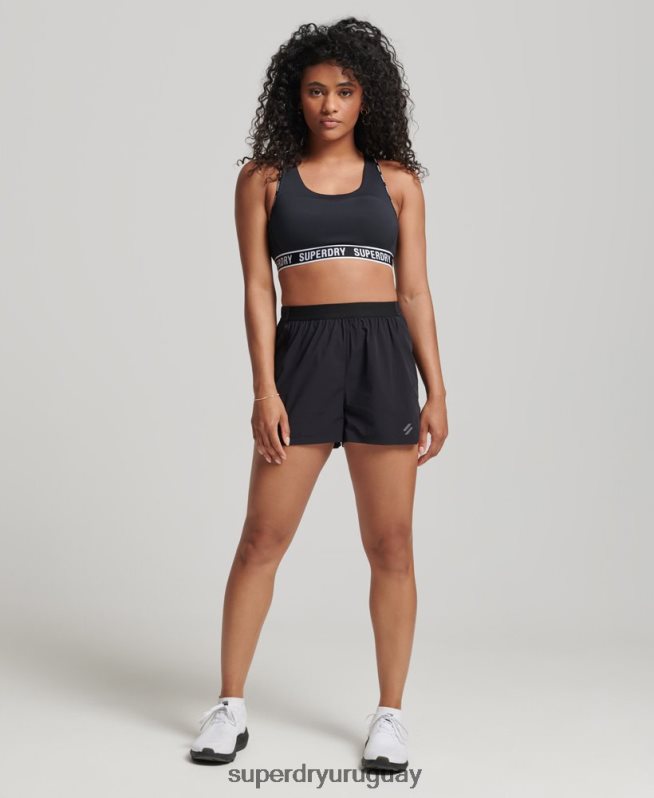 uy Superdry mujer correr pantalones cortos de concha negro DT2N8Z6329 ropa