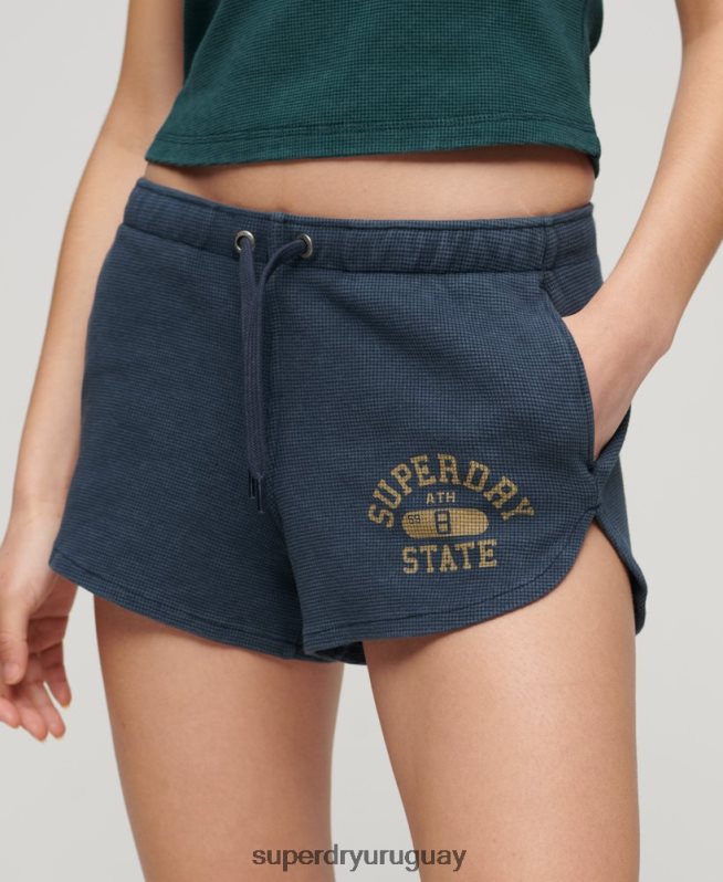 uy Superdry mujer pantalones cortos atléticos esenciales de gofres azul DT2N8Z2048 ropa