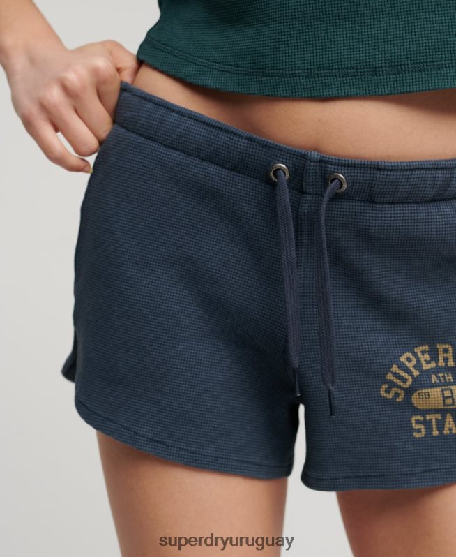 uy Superdry mujer pantalones cortos atléticos esenciales de gofres azul DT2N8Z2048 ropa