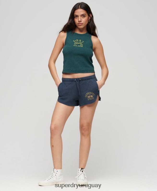 uy Superdry mujer pantalones cortos atléticos esenciales de gofres azul DT2N8Z2048 ropa