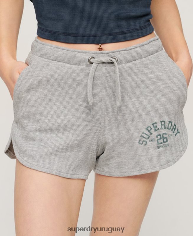 uy Superdry mujer pantalones cortos atléticos esenciales de gofres gris DT2N8Z2183 ropa