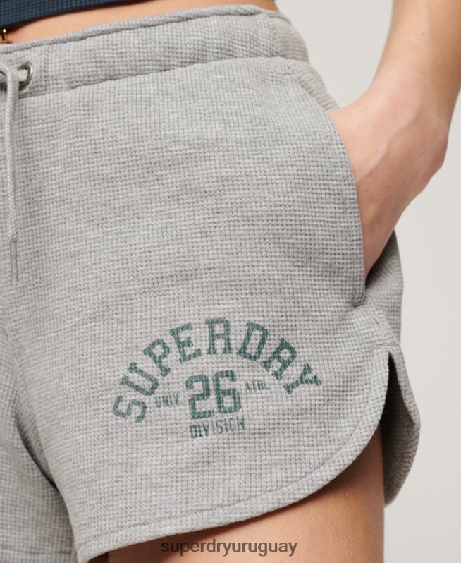 uy Superdry mujer pantalones cortos atléticos esenciales de gofres gris DT2N8Z2183 ropa