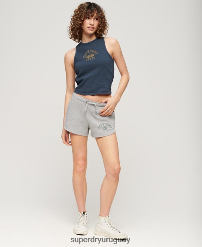 uy Superdry mujer pantalones cortos atléticos esenciales de gofres gris DT2N8Z2183 ropa