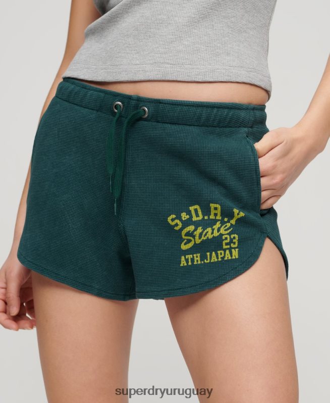 uy Superdry mujer pantalones cortos atléticos esenciales de gofres verde DT2N8Z3109 ropa