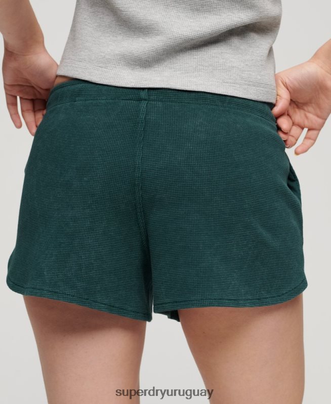 uy Superdry mujer pantalones cortos atléticos esenciales de gofres verde DT2N8Z3109 ropa