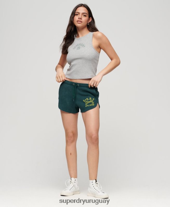 uy Superdry mujer pantalones cortos atléticos esenciales de gofres verde DT2N8Z3109 ropa
