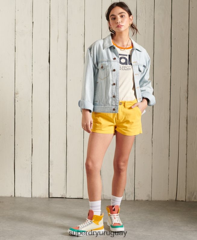 uy Superdry mujer pantalones cortos chinos calientes amarillo DT2N8Z3171 ropa