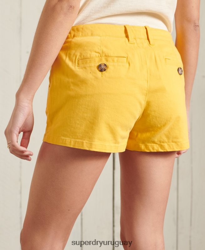 uy Superdry mujer pantalones cortos chinos calientes amarillo DT2N8Z3171 ropa