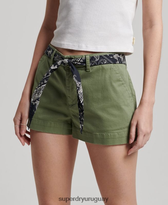 uy Superdry mujer pantalones cortos chinos calientes caqui DT2N8Z2072 ropa