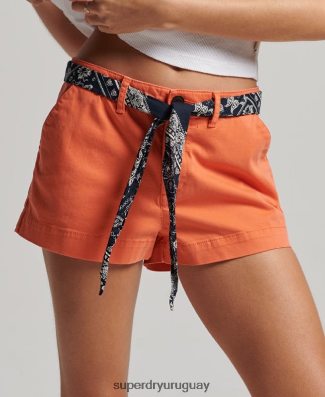 uy Superdry mujer pantalones cortos chinos calientes coral DT2N8Z2135 ropa