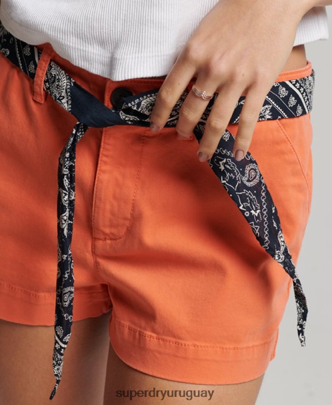 uy Superdry mujer pantalones cortos chinos calientes coral DT2N8Z2135 ropa