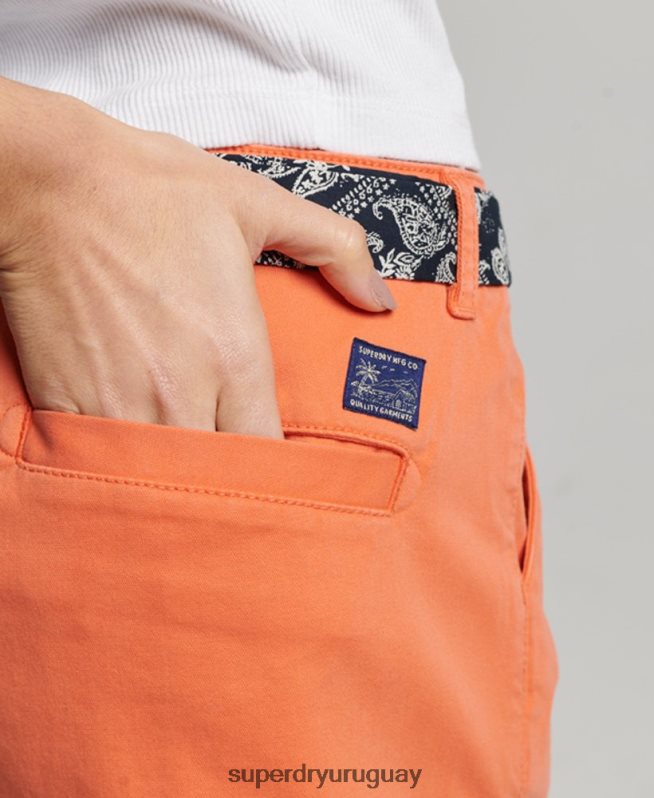 uy Superdry mujer pantalones cortos chinos calientes coral DT2N8Z2135 ropa