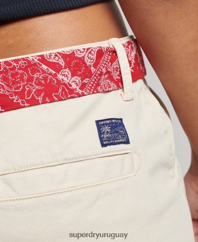 uy Superdry mujer pantalones cortos chinos calientes crema DT2N8Z2177 ropa