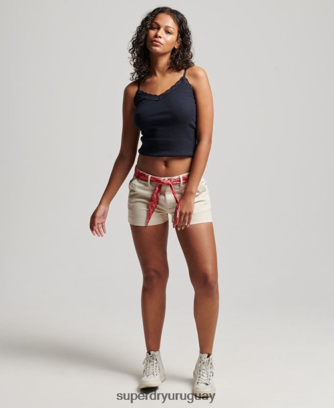 uy Superdry mujer pantalones cortos chinos calientes crema DT2N8Z2177 ropa