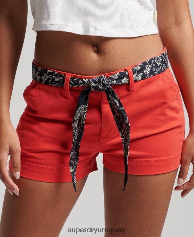 uy Superdry mujer pantalones cortos chinos calientes rojo DT2N8Z2104 ropa