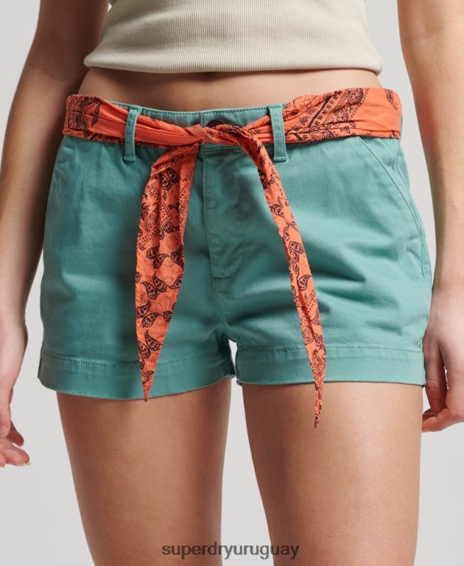 uy Superdry mujer pantalones cortos chinos calientes verde DT2N8Z2053 ropa