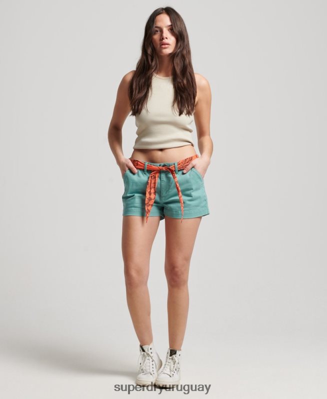 uy Superdry mujer pantalones cortos chinos calientes verde DT2N8Z2053 ropa