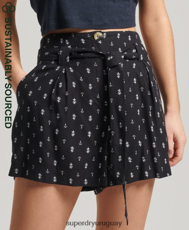 uy Superdry mujer pantalones cortos con estampado de bolsa de papel vintage ecovero negro DT2N8Z3130 ropa