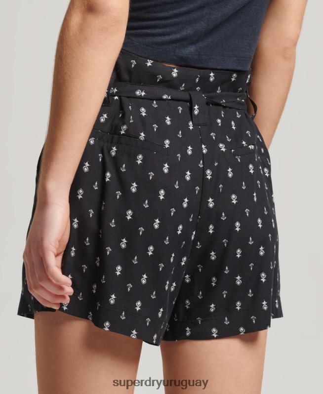 uy Superdry mujer pantalones cortos con estampado de bolsa de papel vintage ecovero negro DT2N8Z3130 ropa