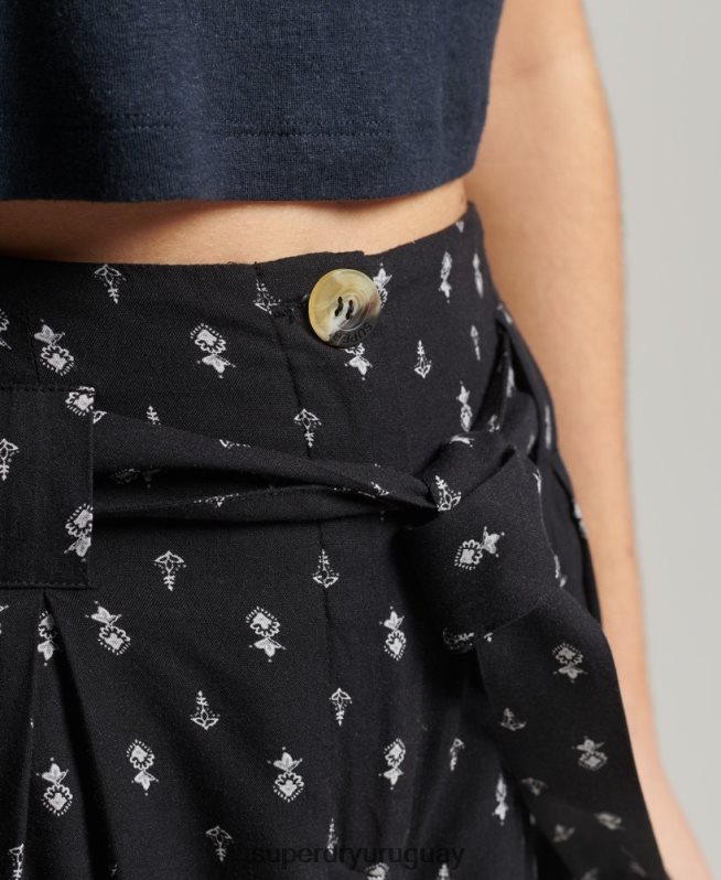 uy Superdry mujer pantalones cortos con estampado de bolsa de papel vintage ecovero negro DT2N8Z3130 ropa