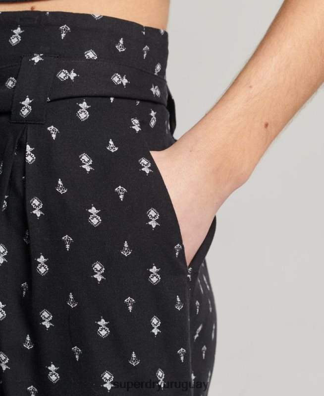 uy Superdry mujer pantalones cortos con estampado de bolsa de papel vintage ecovero negro DT2N8Z3130 ropa
