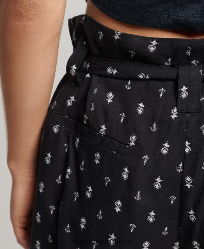 uy Superdry mujer pantalones cortos con estampado de bolsa de papel vintage ecovero negro DT2N8Z3130 ropa