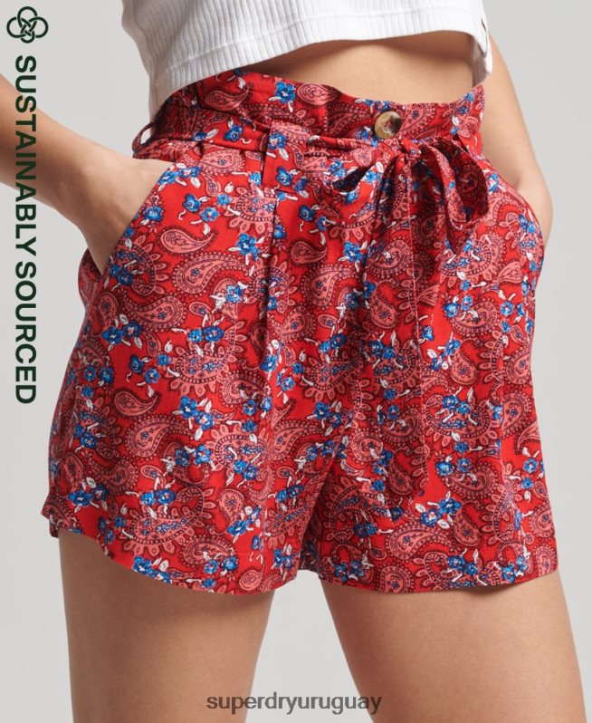 uy Superdry mujer pantalones cortos con estampado de bolsa de papel vintage ecovero rojo DT2N8Z3137 ropa