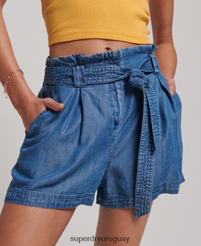 uy Superdry mujer pantalones cortos de bolsa de papel azul DT2N8Z3139 ropa