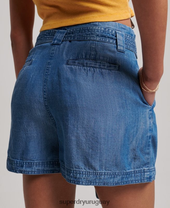 uy Superdry mujer pantalones cortos de bolsa de papel azul DT2N8Z3139 ropa