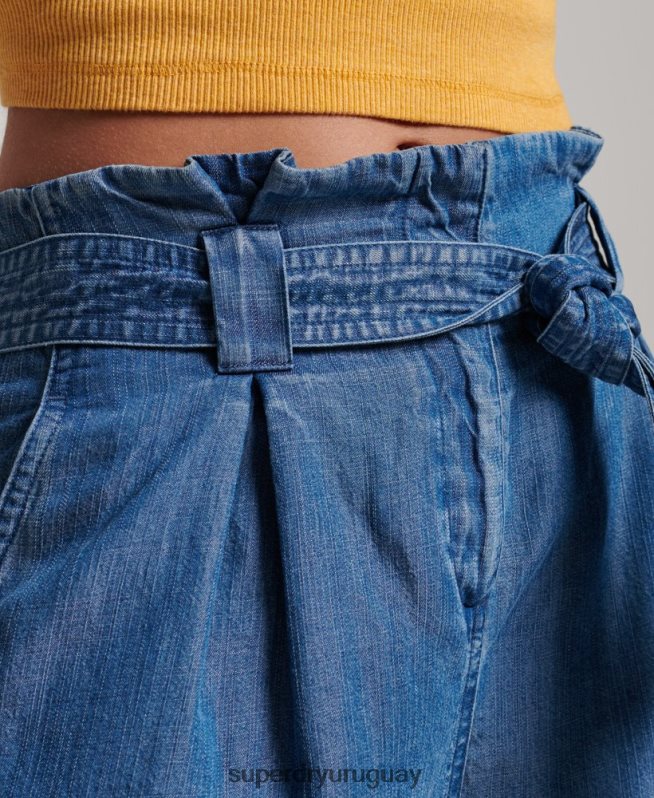 uy Superdry mujer pantalones cortos de bolsa de papel azul DT2N8Z3139 ropa