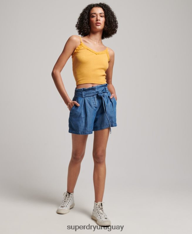uy Superdry mujer pantalones cortos de bolsa de papel azul DT2N8Z3139 ropa