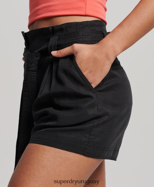 uy Superdry mujer pantalones cortos de bolsa de papel negro DT2N8Z3164 ropa