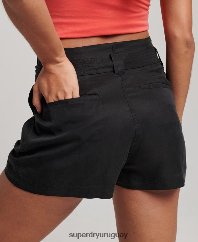 uy Superdry mujer pantalones cortos de bolsa de papel negro DT2N8Z3164 ropa