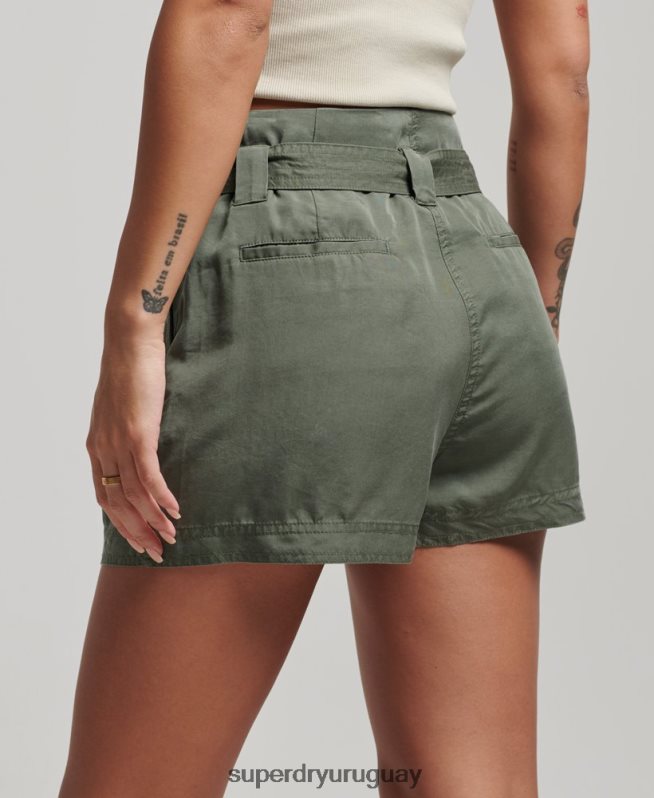 uy Superdry mujer pantalones cortos de bolsa de papel verde DT2N8Z3166 ropa