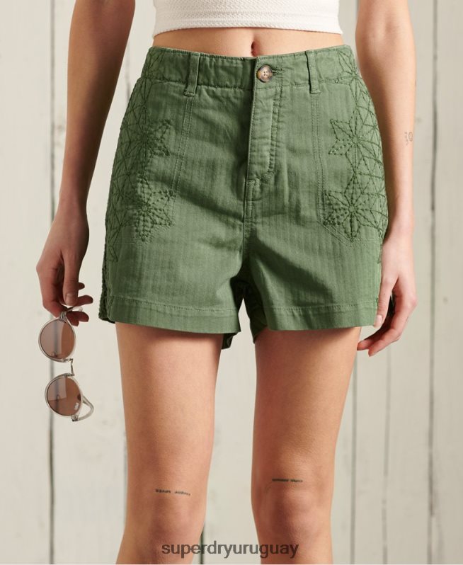 uy Superdry mujer pantalones cortos de fatiga verde DT2N8Z3175 ropa