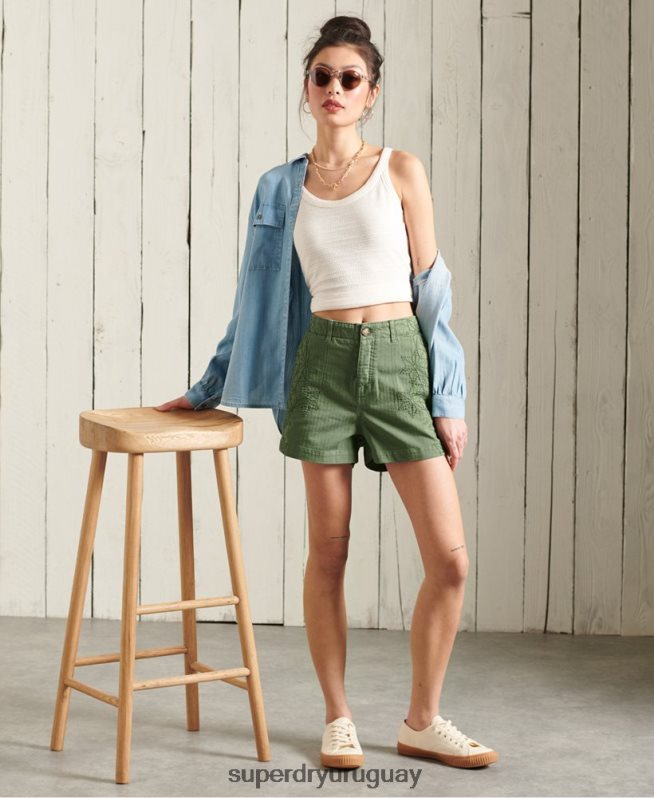 uy Superdry mujer pantalones cortos de fatiga verde DT2N8Z3175 ropa