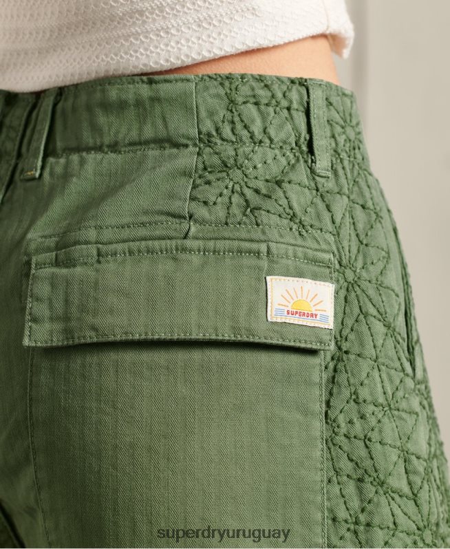 uy Superdry mujer pantalones cortos de fatiga verde DT2N8Z3175 ropa