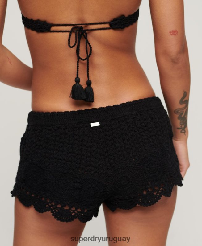 uy Superdry mujer pantalones cortos de ganchillo negro DT2N8Z2081 ropa