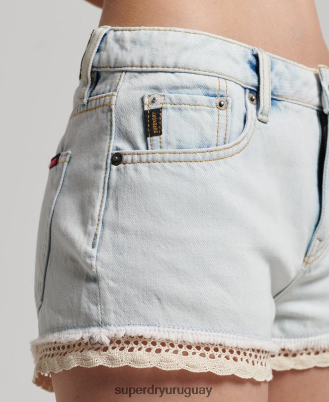 uy Superdry mujer pantalones cortos de mezclilla azul claro DT2N8Z3144 ropa