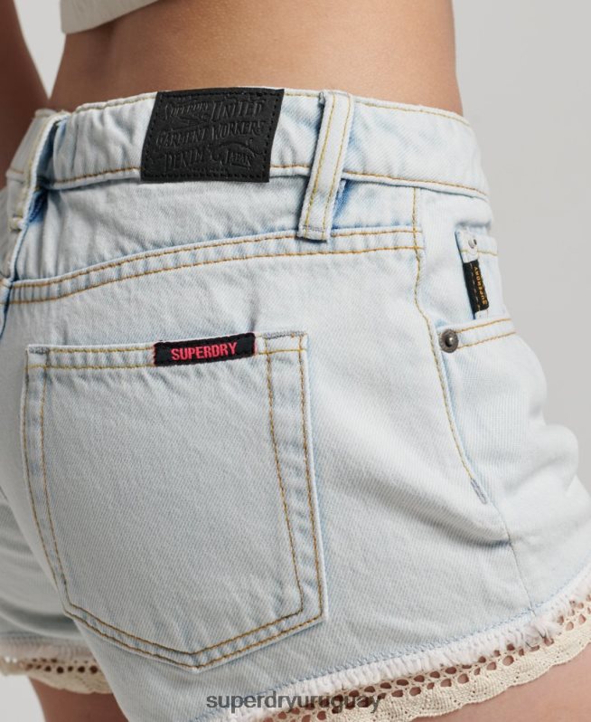 uy Superdry mujer pantalones cortos de mezclilla azul claro DT2N8Z3144 ropa