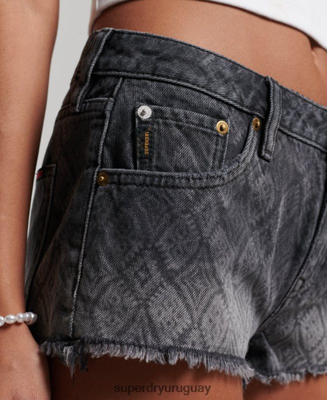uy Superdry mujer pantalones cortos de mezclilla negro DT2N8Z3096 ropa