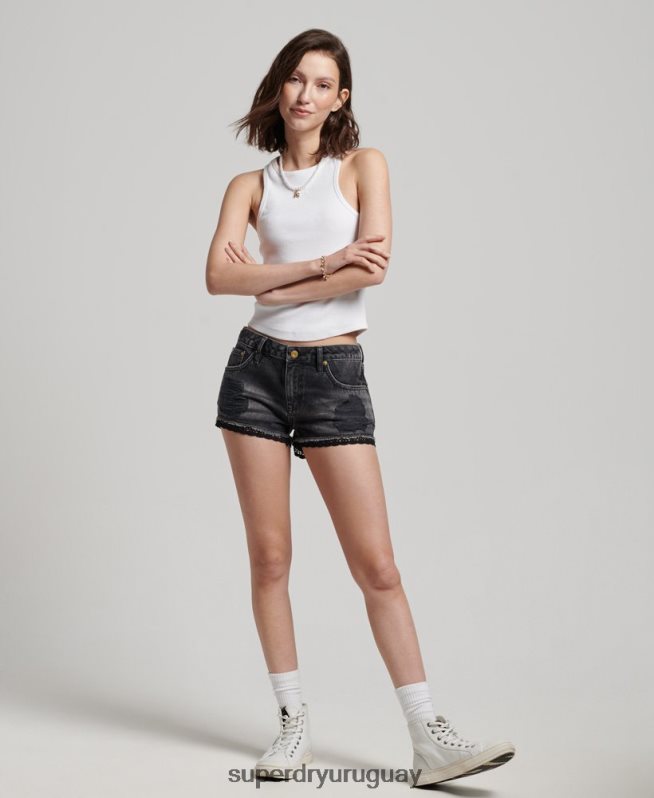 uy Superdry mujer pantalones cortos de mezclilla negro DT2N8Z3102 ropa