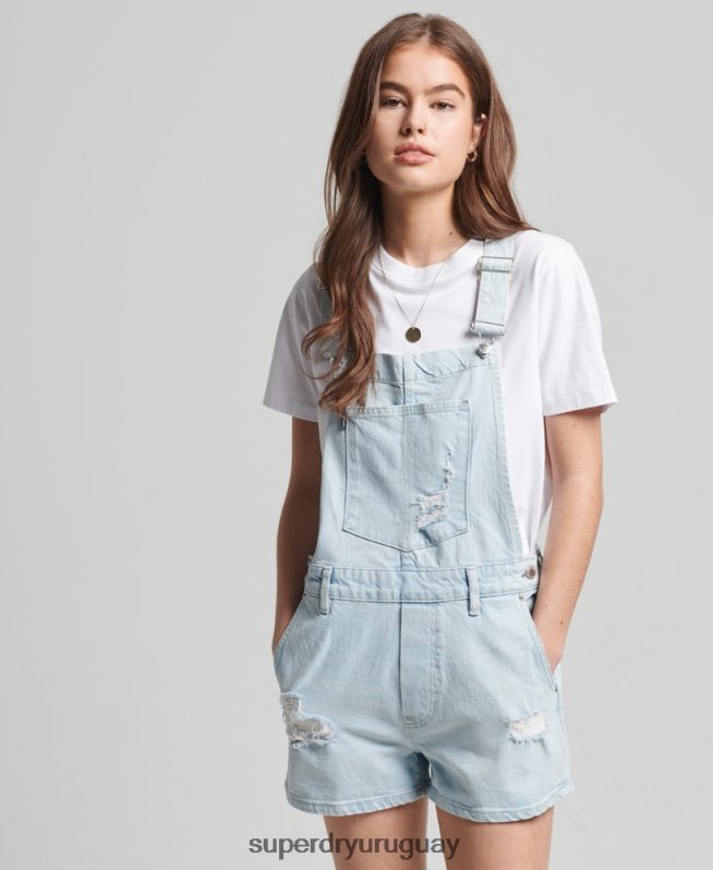 uy Superdry mujer pantalones cortos de peto de la vendimia azul claro DT2N8Z4099 ropa