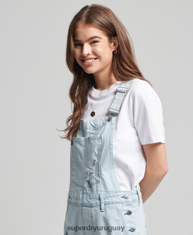 uy Superdry mujer pantalones cortos de peto de la vendimia azul claro DT2N8Z4099 ropa