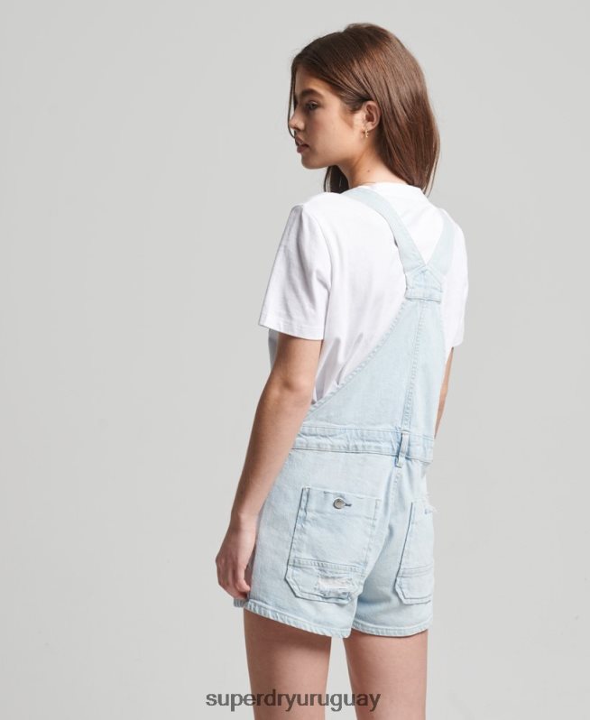 uy Superdry mujer pantalones cortos de peto de la vendimia azul claro DT2N8Z4099 ropa