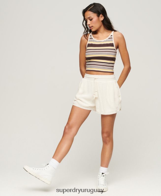 uy Superdry mujer pantalones cortos de playa de época crema DT2N8Z3103 ropa