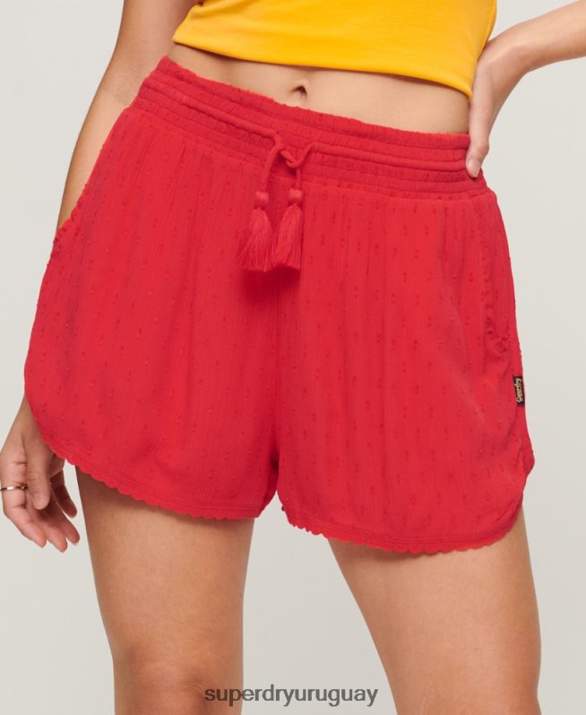uy Superdry mujer pantalones cortos de playa de época rojo DT2N8Z3108 ropa