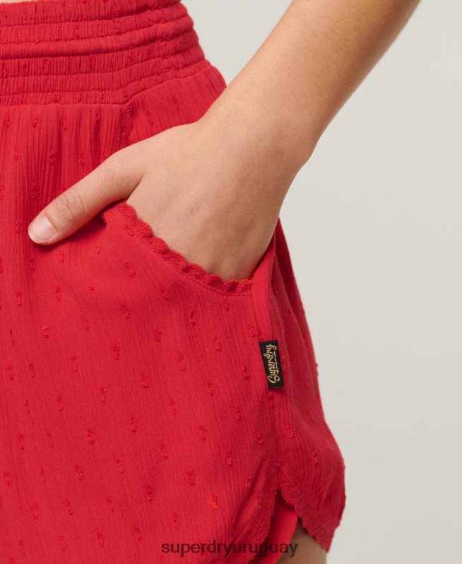 uy Superdry mujer pantalones cortos de playa de época rojo DT2N8Z3108 ropa